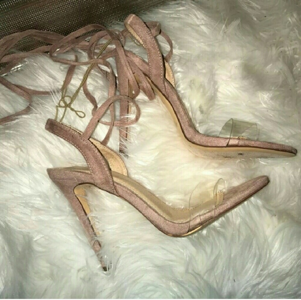 Blush lace up heels